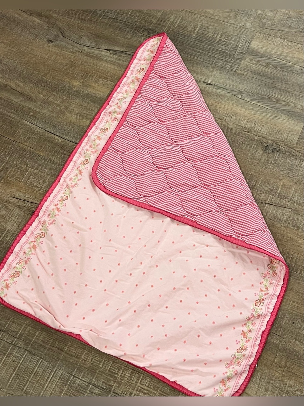 1999 Vintage Gymboree Pink Floral Border gingham baby blanket 38x26” 100% cotton